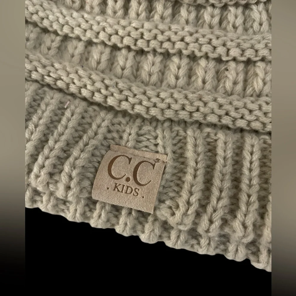 C.C. Kids tan beanie winter knit hat ski cold snow